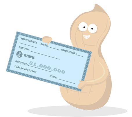 Benefits and Bonuses: Enthusiastic looking nut holing a million dollar cheque