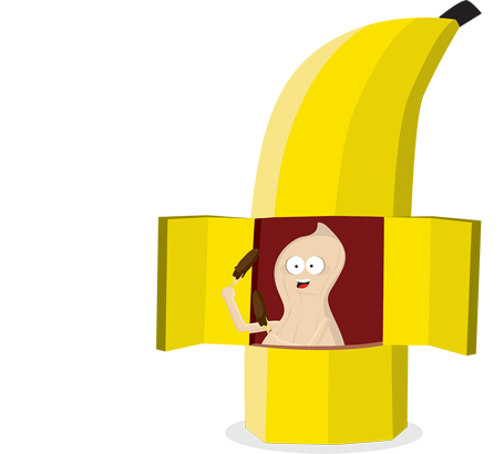 Marketing: Nut selling chocolate bananas in giant banana