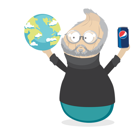 Marketing Intern: Steve Jobs nut holding the earth and pepsi